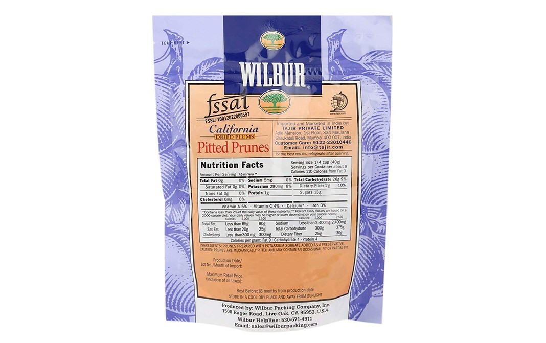 Wilbur California Dried Plums Pitted Prunes   Pack  283 grams